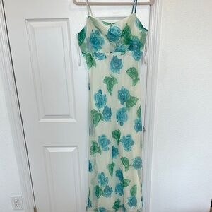 NWT VINTAGE blue/green Floral MaxI Dress